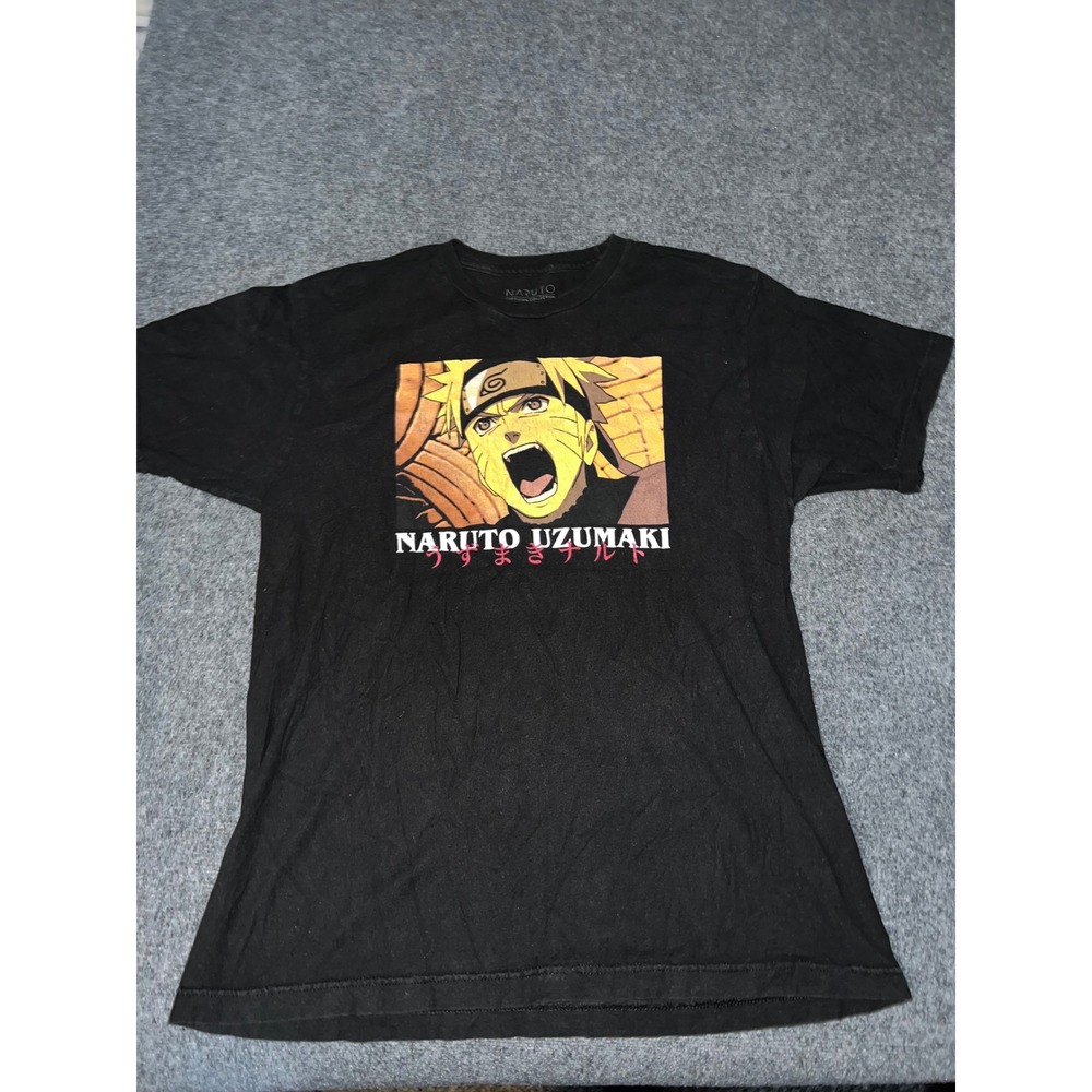 Naruto Shippuden Uzumaki Graphic T-Shirt Mens Large Black Cotton Anime Tee
